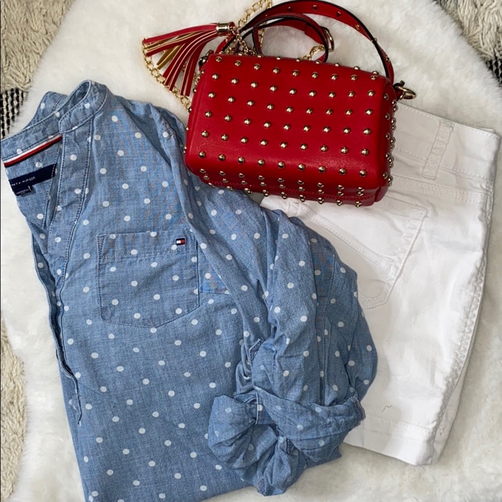 Tommy Hilfiger half bottom polka dot blouse